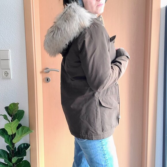 TopShop Jaxson Olive Green Faux Fur Hooded Lined Anorak Peacoat Jacket US Size 2 - Picture 8 of 16